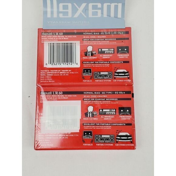 2-Pack MAXELL UR Normal Bias 60 Minute Blank Cassette Tapes SEALED NEW! - Picture 2 of 3